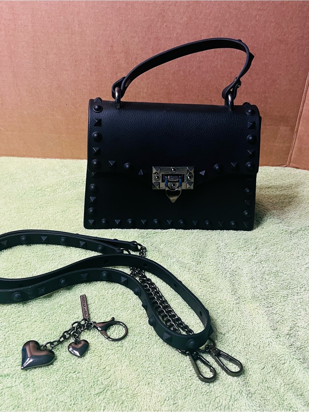 Most Wanted USA Black Studded Top-Handle Women’s Bag Purse